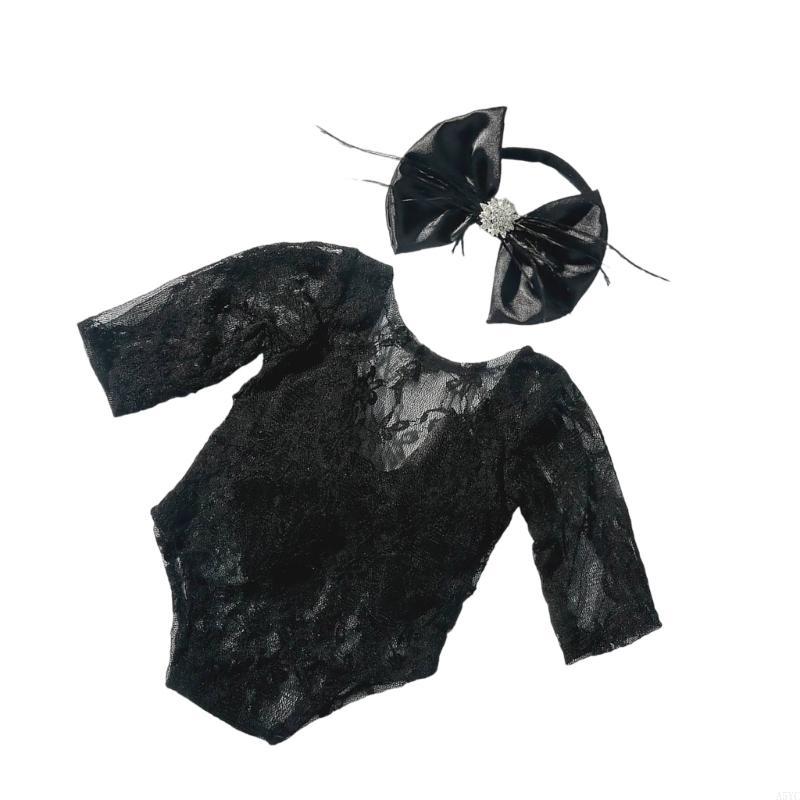 Baby Clothing Unique - A5YC Wunderschönes Spitzen-Strampler- und Stirnband-Set, einzigartiges