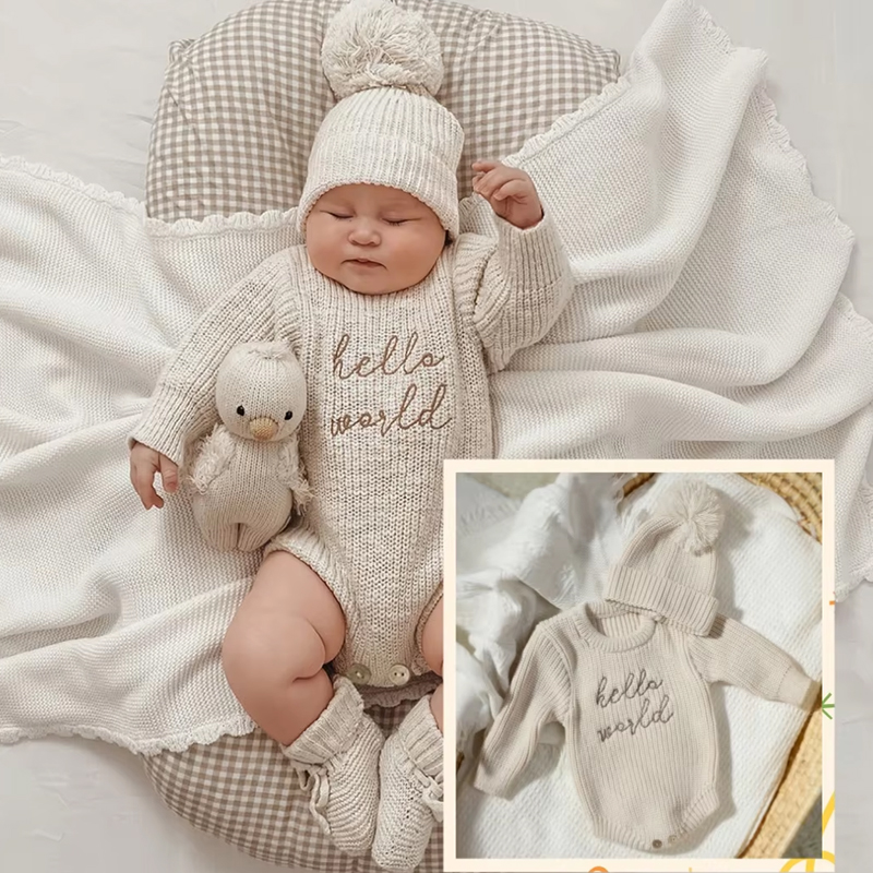 Baby Clothing Brand - Ylsteed Hello World Strick-Fotografie-Strampler für Neugeborene